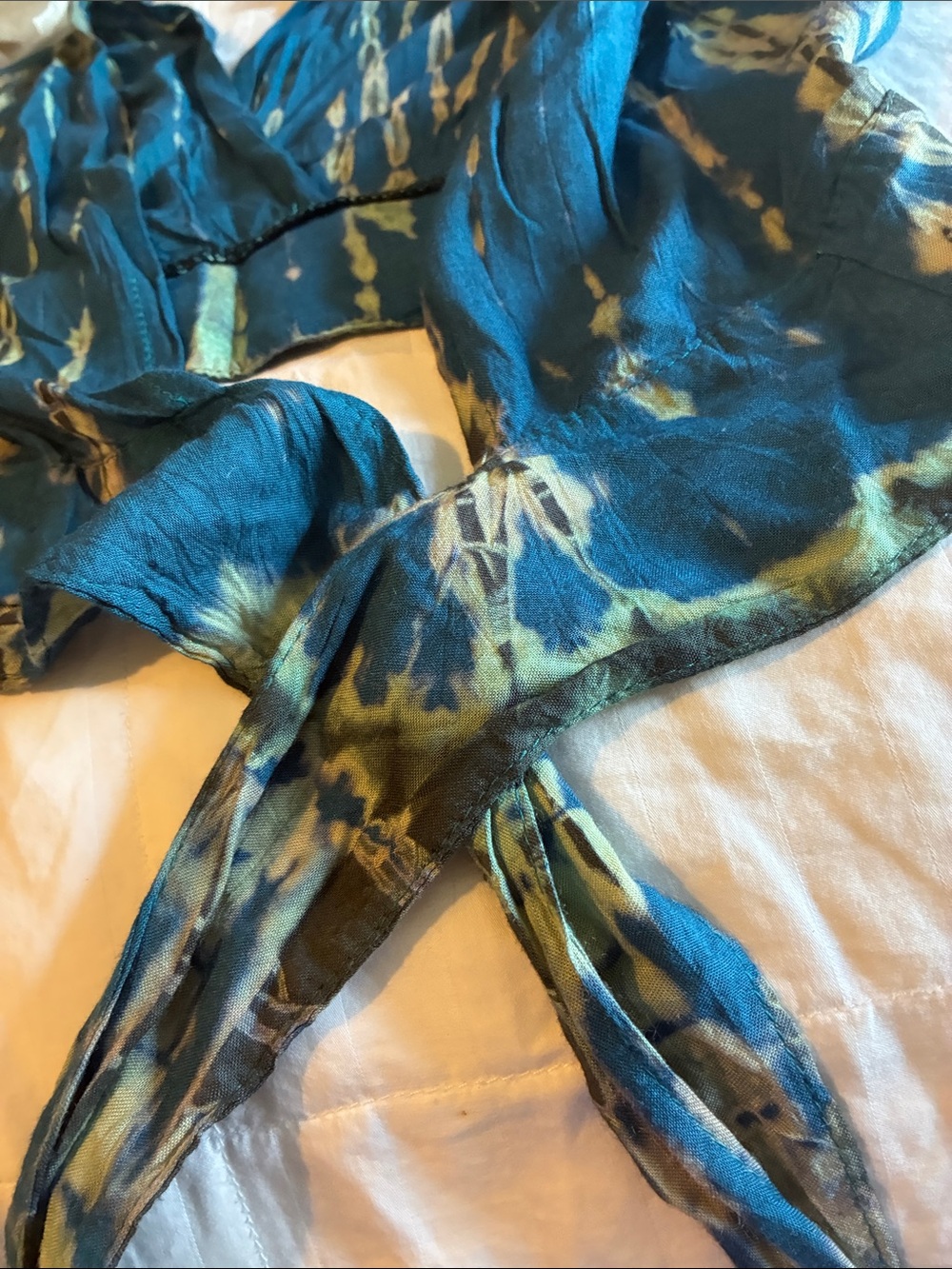 BOGO FREE-Blue Tie-Dye, Flowy Wrap Style Crop Top W/Tie Closure- Size Small - Picture 4 of 9